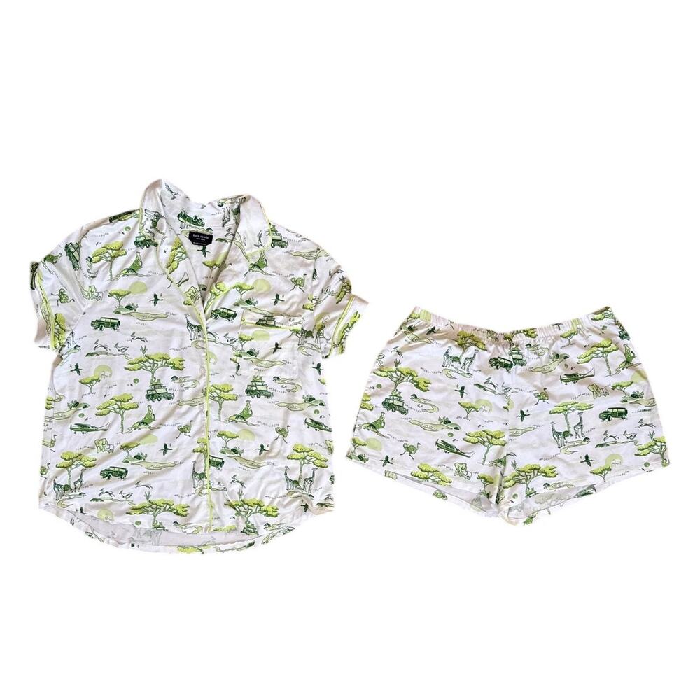 Kate Spade Safari Toile Pajama Set Shorts Green White Size XL XLarge Lightweight